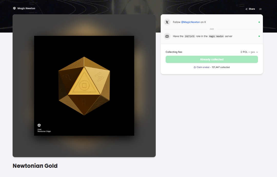 Newtonian Gold NFT: Magic Newton’s Legacy